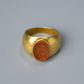 Roman Gold Ring with Carnelian Intaglio Circa 1st-2nd Century AD