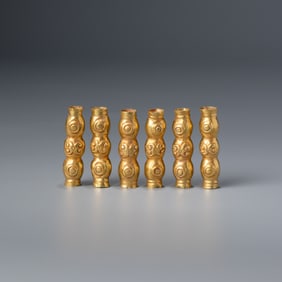 Ancient Chinese Tang Dynasty 17K solid gold jewelry beads, 6 pcs