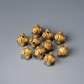 Ancient Mesopotamian 18K gold jewelry beads, 26g 10 pcs