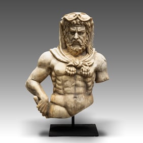 Antique Roman Greek Marble Statue of Hercules Wearing the Coat of the Nemean Lion