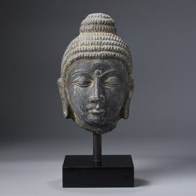 Antique Stone Buddha Head Sculpture