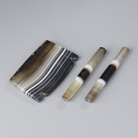 Rare Sino-Tibetan Banded Agate Bead, Tubular-Square Form, c. 500–1000 CE