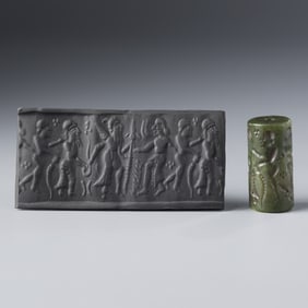 Sasanian Near Eastern Jade Cylinder Intaglio Seal Bead
