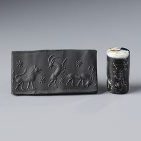 Achaemenid Near Eastern Agate Cylinder Intaglio Seal Bead, 1.4 x 2.6 cm, 9g