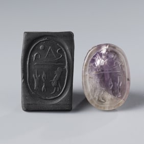 Ancient Egyptian Amethyst Scarab Intaglio Seal Amulet Bead [1.7 x 2.3cm, 6gram]