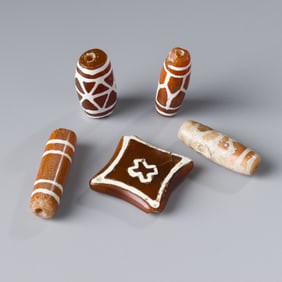 Ancient Tibeto-Burmese Pyu-Pagan Etched Carnelian Beads, 6th–9th Century CE [5pcs, 12gram]