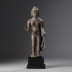 Antique Bronze Standing Buddha in Abhaya Mudra, 9th–11th Century
