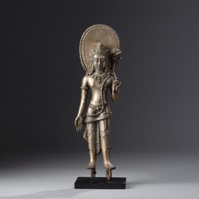 Antique Himalayan Standing Bodhisattva Silver Statue, 9th Century [24.8 x 7.6 cm, 1kg]