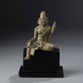 Antique Southeast Asian Khmer Cambodian Bronze Seated Bodhisattva Statue [8.7 x 5.6 cm, 149g]