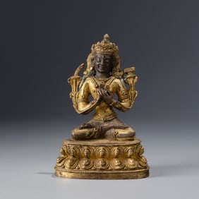 Qing Dynasty Gilded Tibetan Manjushri Bodhisattva Statue