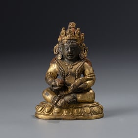 Himalayan Tibetan-Nepalese Gilded Bronze Zambala (Kubera) Statue, Qing Dynasty