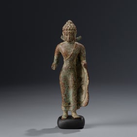 Javanese 16th–17th Century Standing Buddha Bronze Statue [12 x 4 cm, 197g]