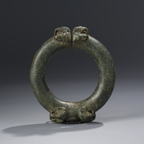 Ancient Cambodian Bronze Bracelet with Elephant Motif, Khmer Empire, 12th Century