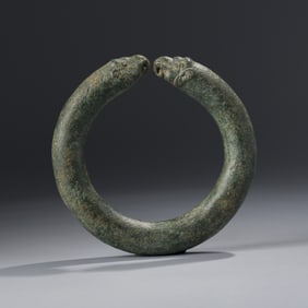 Rare 12th Century Khmer Bronze Bracelet with Elephant Motif, Cambodian, Angkor Period