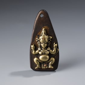 Tibetan Bronze Ritual Pendant Depicting Guardian Deity [4 x 8.4 cm, 44g]