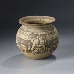 Indus Valley Painted Terracotta Vessel With Animal Motifs[ 13.5 x 12cm, 590gram]