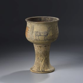 Indus Valley Terracotta Clay Vase with Painted Animal Motif and Decorative Pattern