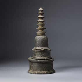 Ancient South Asia Miniature Stone 4 Parts Stupa Buddhist Reliquary [15.4 x 37cm, 4.4kg]