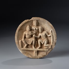 Indo-Greek Marble Stone Palette with Engraved Figures Scene