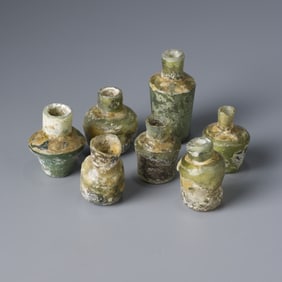 Lot of 7 Ancient Roman Glass Bottle Vessels