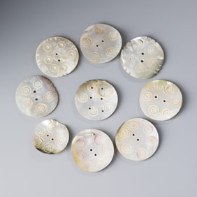 Lot of 9 Antique Gilgit Traditional Mother-of-Pearl Shell Buttons (Sadaf)