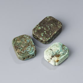 Lot of 3 Chinese Zhou Dynasty Turquoise Pendants with Flower Motif