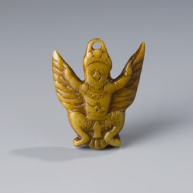 Tibetan Antique Bone Carved Garuda Talisman Amulet Pendant