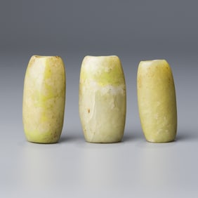 Greenish-Yellow Jade Elongated Beads, Neolithic Period, Hongshan Culture [3pcs, 116gram]