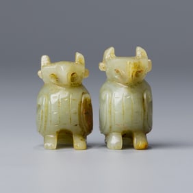 Pair of Old Han Dynasty Hetian Jade Phoenix Bird Pendants
