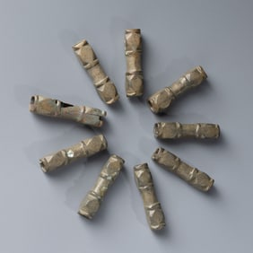 Set of 9 Ancient Near Eastern Bronze Bamboo-Form Beads