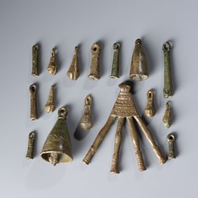 Lot of 16 Antique Bronze Ritual Bells Assemblage [198gram, 16pcs]