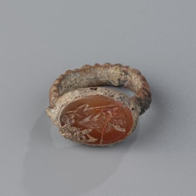 Ancient Roman Bronze Ring with Carnelian Intaglio – Size 9