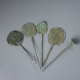 Ancient South Asian Luristan Bronze Mirrors and Pin (5 pcs)