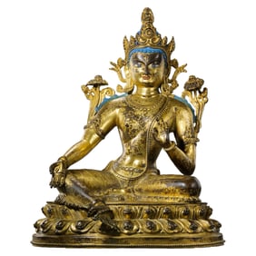 Chinese Qing Dynasty Gilt Bronze Seated Buddha Statue