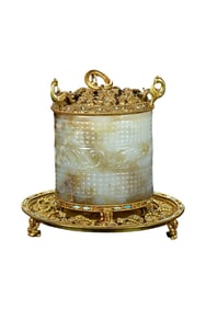 Chinese Han Dynasty pure gold zoige inlaid with turquoise and jade.