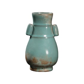 Chinese Song Dynasty Ru ware celadon vase with tubular handles
