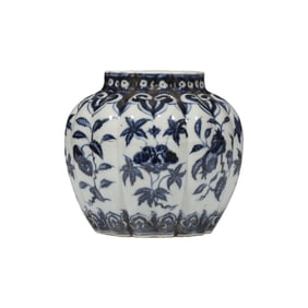 Chinese Ming Dynasty Blue and White Melon-Shaped Jar