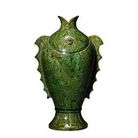 Chinese Tang Dynasty Green Glazed Fish-Shaped Pot