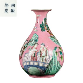 Chinese famille rose enameled vase with figures and stories from the Tongzhi period of the Qing