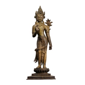 Chinese Ming Dynasty Gilt Bronze Standing Buddha Statue