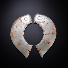 A pair of Chinese Han Dynasty jade fish