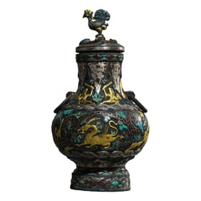 A Chinese Warring States Period Pot with Inlaid Gold and Silver Double Ring Handles