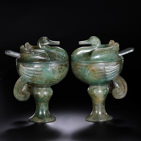 A pair of Chinese Han Dynasty jade mandarin duck cups