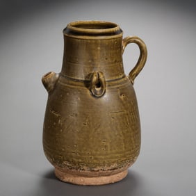 Chinese Song Dynasty Tea Dust Glazed Double-Handled Constricted-Mouth Ewer