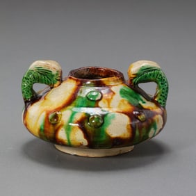 Chinese Tang Dynasty Tricolor Glazed Jar with Double Handles