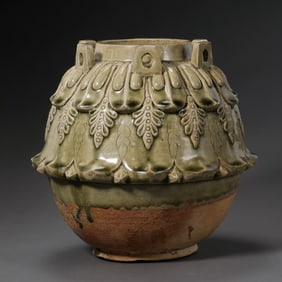 Chinese Sui Dynasty Xiangzhou Kiln Celadon Lotus Petal Appliqué Jar