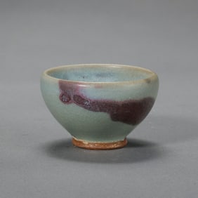Small Jun ware cup with sky-blue glaze and red trim from the Northern Song Dynasty of China