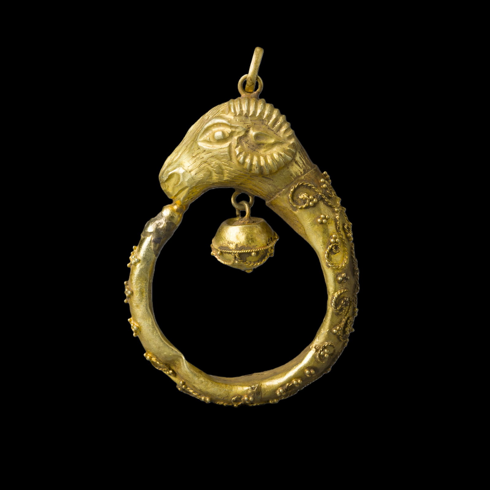 Bactrian Gold Pendant with Ram Head Motif & Bell Drop (1 of 5)