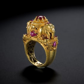 Ancient Roman period (753 BC – 476 AD) solid gold ring set with rubies