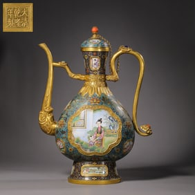 Cloisonné enamel ewer with openwork figure and story design from the Qianlong period of the Qing